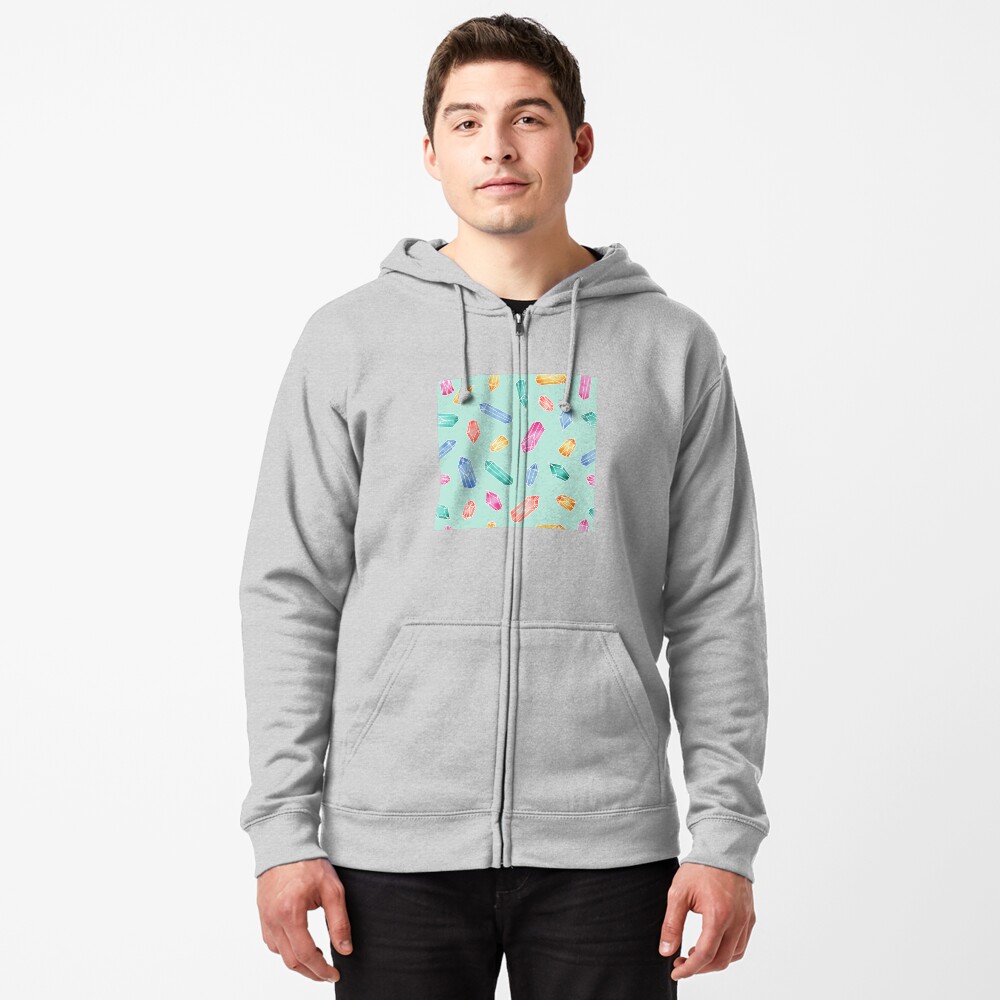 Crystals pattern - Light Green Zipped Hoodie