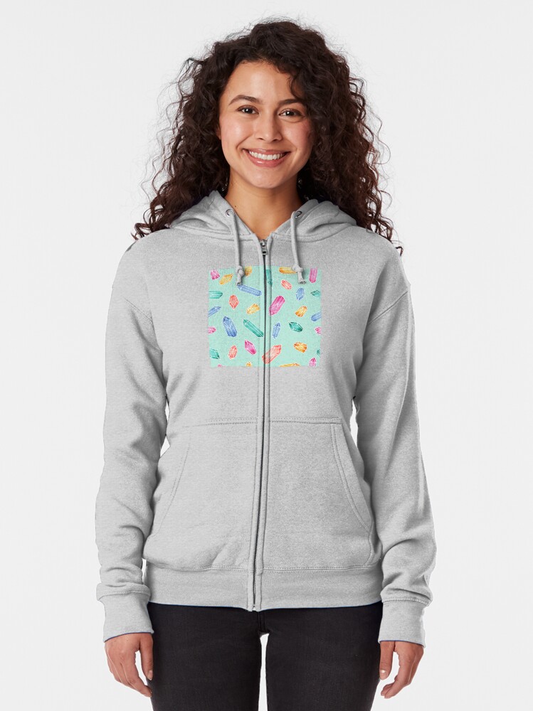 Alternate view of Crystals pattern - Light Green Zipped Hoodie