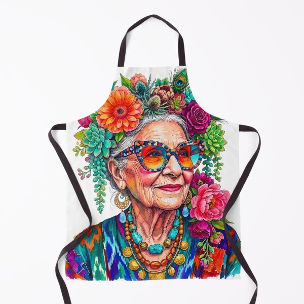 Item preview, Colorful Boho Hippie Grandma with Succulent Flower Crown & Retro Glasses designed and sold by Melian Vintage.