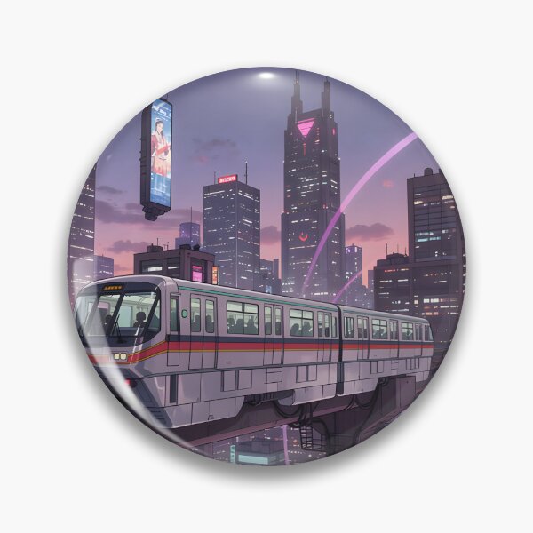 Item preview, Cyberpunk Train City Wide Print | Anime Neon Light Beams Sunset Landscape designed and sold by theloomvale.