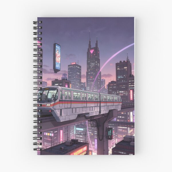 Item preview, Cyberpunk Train City Wide Print | Anime Neon Light Beams Sunset Landscape designed and sold by theloomvale.