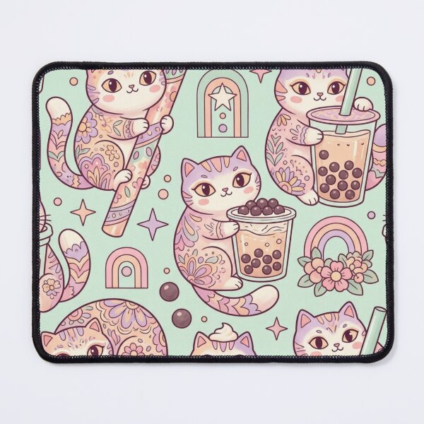 Item preview, Cute Kawaii Cats with Boba Tea Pattern designed and sold by Iampoji.