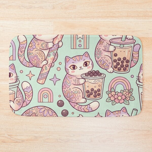 Item preview, Cute Kawaii Cats with Boba Tea Pattern designed and sold by Iampoji.