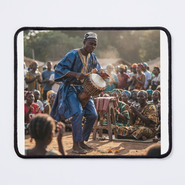 Item preview, Traditional African Drummer in Vibrant Blue designed and sold by SavannaCanvas.