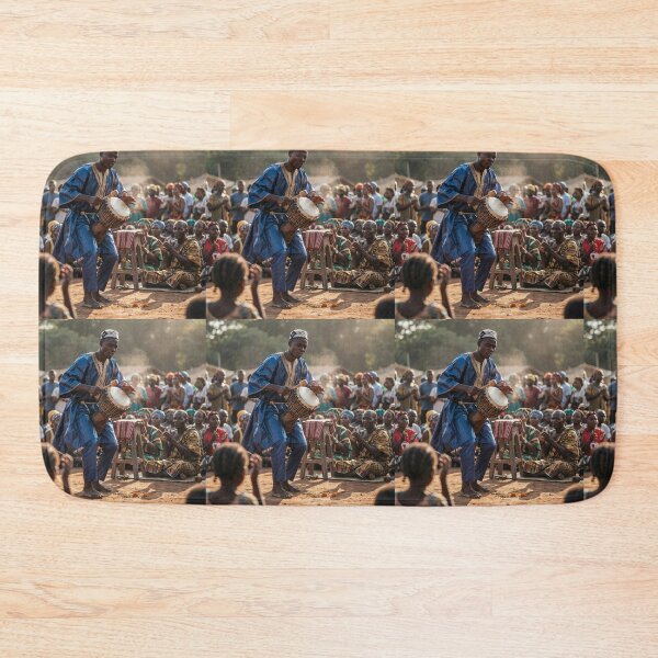 Item preview, Traditional African Drummer in Vibrant Blue designed and sold by SavannaCanvas.