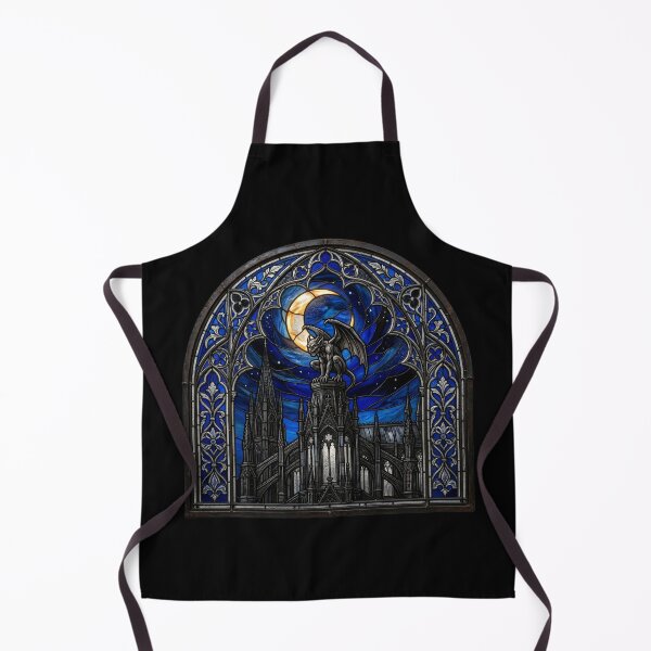 Item preview, Gothic Cathedral Under the Moon — Blue Stained Glass Gargoyle Scene designed and sold by David Mateo ArtWorks.