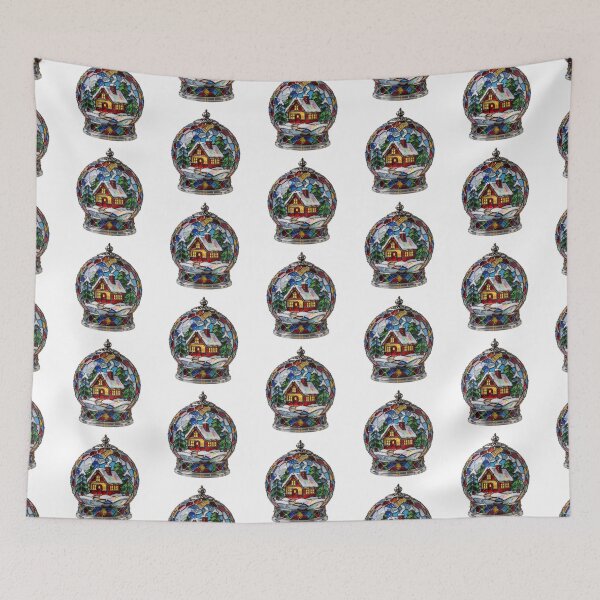 Artikelvorschau, Stained Glass Snow Globe Sticker | Winter Cottage Art entworfen und verkauft von AillustriaAK.