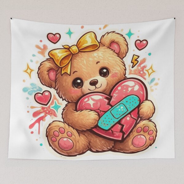Item preview, Cute Teddy Bear Holding Broken Heart | Love Aesthetic designed and sold by Salma.Store.