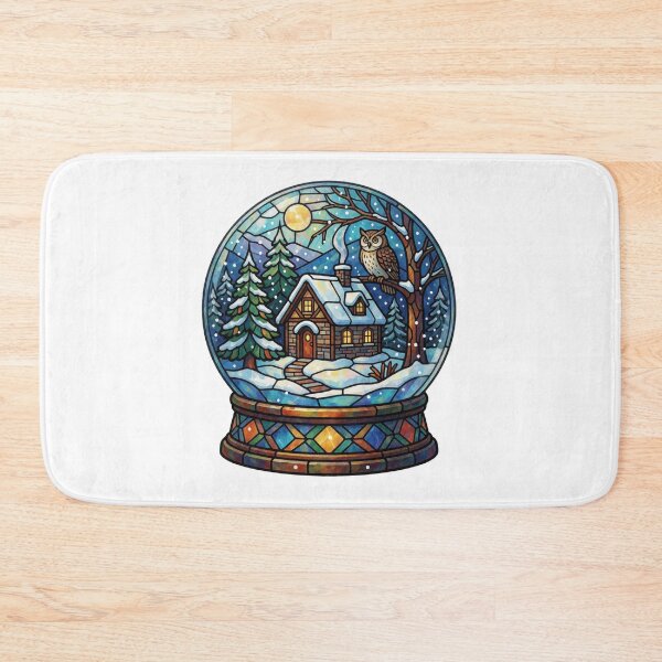 Item preview, Stained Glass Snow Globe Sticker | Winter Cottage Art designed and sold by AillustriaAK.
