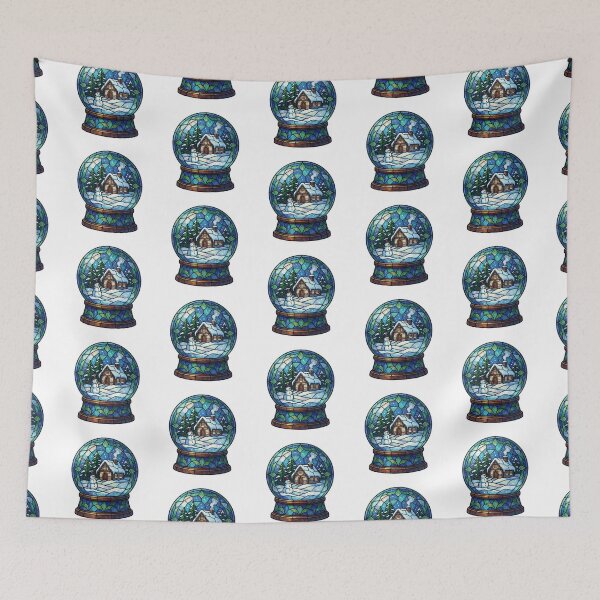 Artikelvorschau, Stained Glass Snow Globe Sticker | Winter Cottage Art entworfen und verkauft von AillustriaAK.