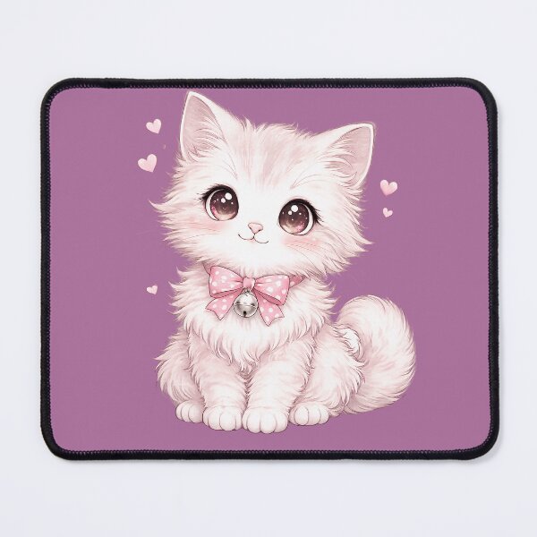 Item preview, Cute Kawaii Fluffy White Kitten with Pink Bow designed and sold by digitalbob60.