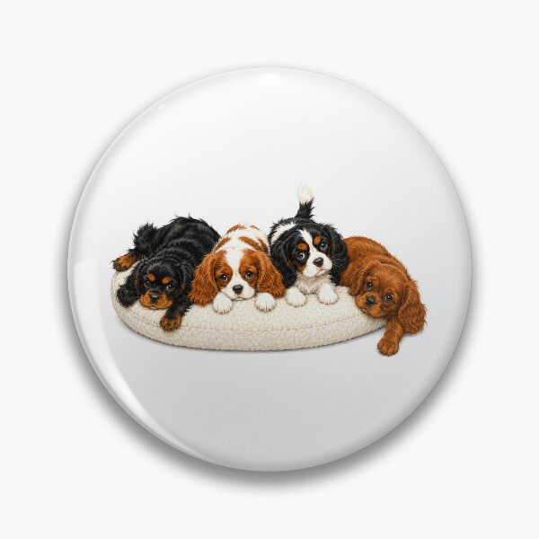 Item preview, Cavalier King Charles Spaniel Puppies Cuddling on Cushion Too Cute to Fit designed and sold by SakuraWaStyle.
