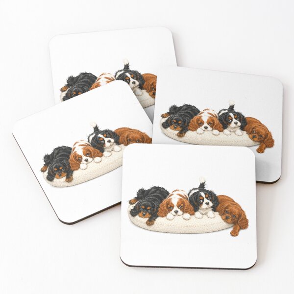 Item preview, Cavalier King Charles Spaniel Puppies Cuddling on Cushion Too Cute to Fit designed and sold by SakuraWaStyle.