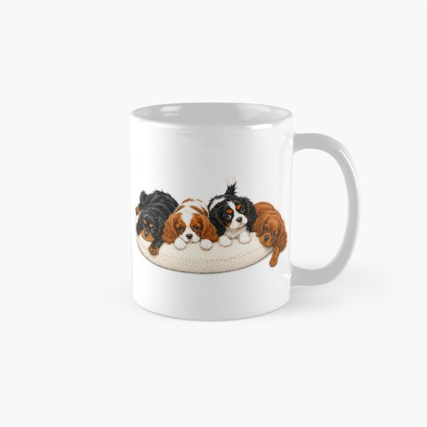Item preview, Cavalier King Charles Spaniel Puppies Cuddling on Cushion Too Cute to Fit designed and sold by SakuraWaStyle.