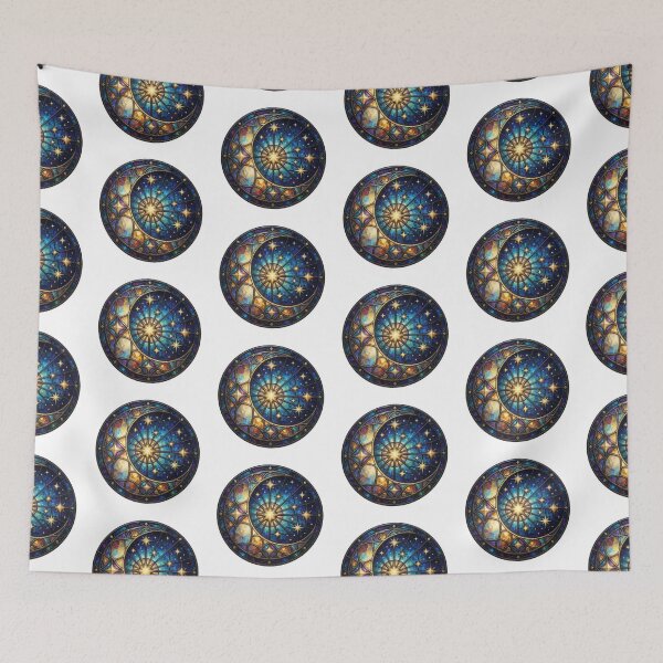 Aperçu de l'œuvre Stained Glass Moon Sticker | Celestial Moon Art créée et vendue par AillustriaAK.