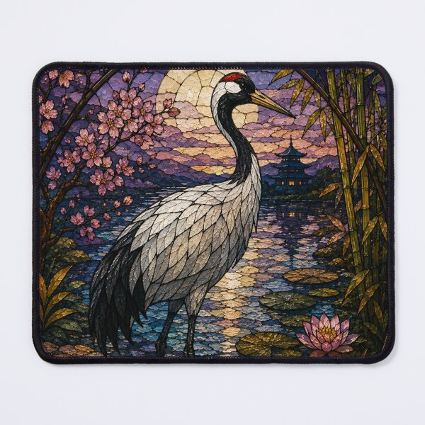 Item preview, Moonlit Crane in Stained Glass – Sakura Serenity designed and sold by Karszul.