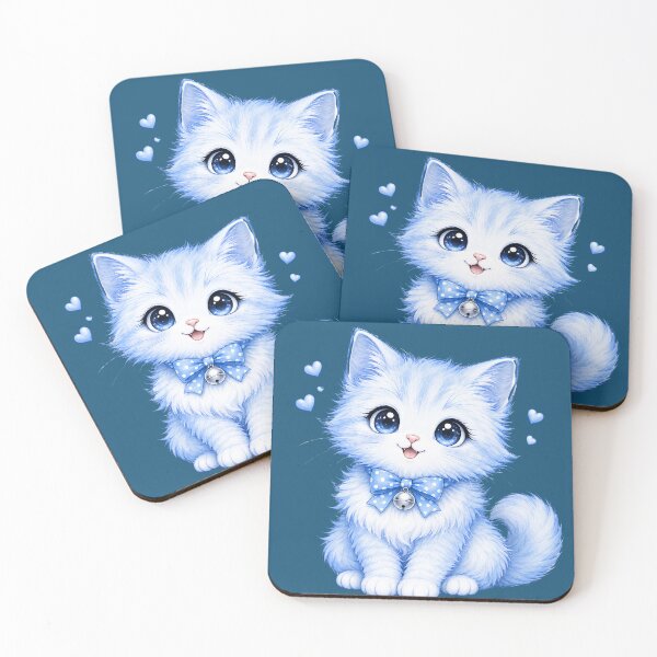 Item preview, Adorable Fluffy Blue Kitty Bow and Hearts designed and sold by digitalbob60.