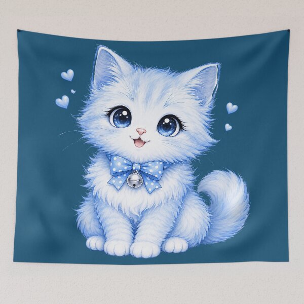 Item preview, Adorable Fluffy Blue Kitty Bow and Hearts designed and sold by digitalbob60.