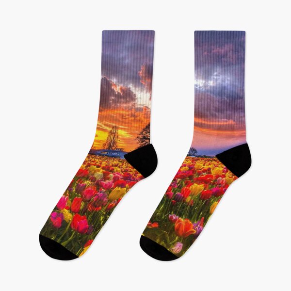 Item preview, Vibrant Sunset Tulip Field Landscape designed and sold by ARTWORKPIXELS.