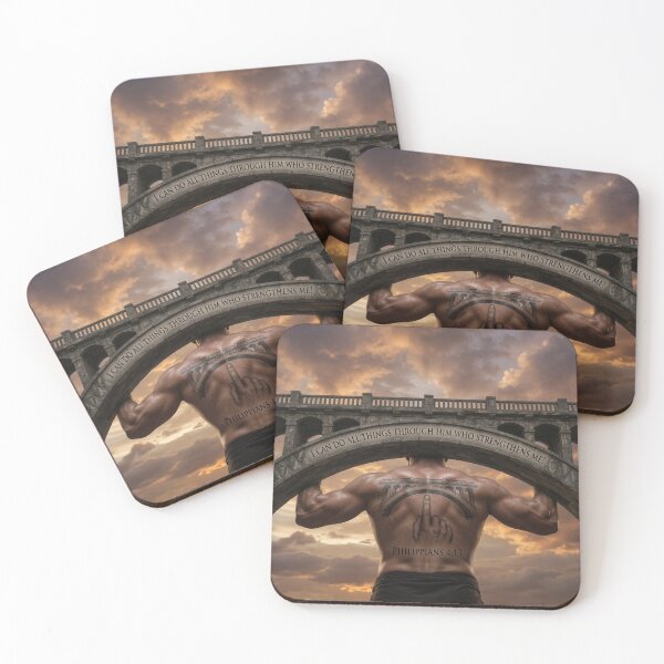 Item preview, Philippians 4:13 Muscular Man Holding Bridge Tattoo designed and sold by Pioneer Spirit Market.