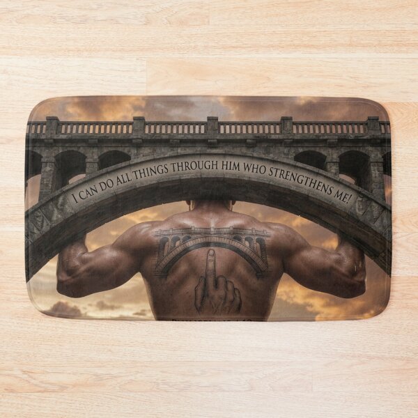 Item preview, Philippians 4:13 Muscular Man Holding Bridge Tattoo designed and sold by Pioneer Spirit Market.