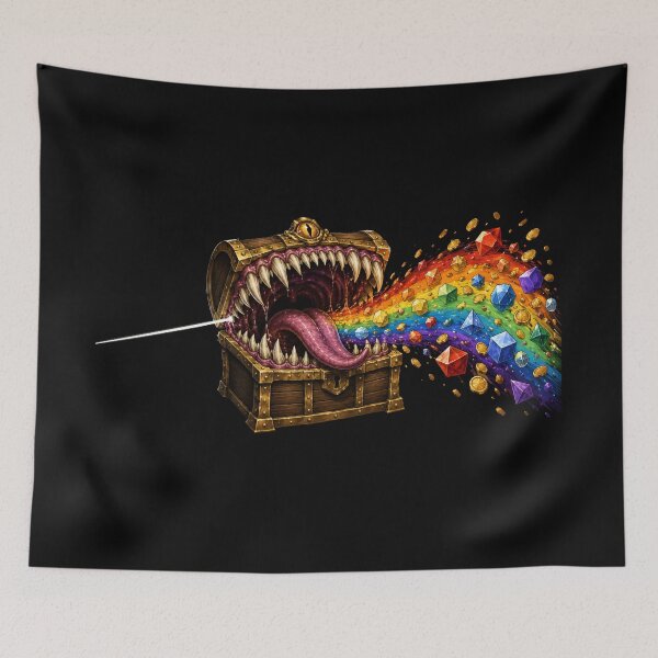Item preview, Fantasy RPG Mimic Chest Rainbow Polyhedral Dice Prism Parody designed and sold by Fenay Designs.