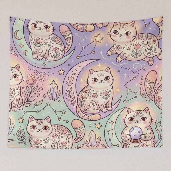 Item preview, Cute Celestial Cat Pattern with Magic Crystals designed and sold by Iampoji.