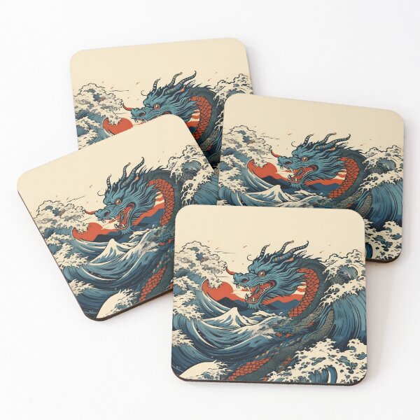 Item preview, Japanese dragon crashing through ocean waves and spray designed and sold by Erlin Rudho.
