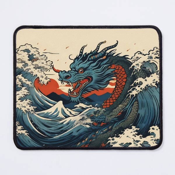 Item preview, Japanese dragon crashing through ocean waves and spray designed and sold by Erlin Rudho.