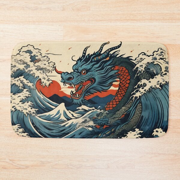 Item preview, Japanese dragon crashing through ocean waves and spray designed and sold by Erlin Rudho.
