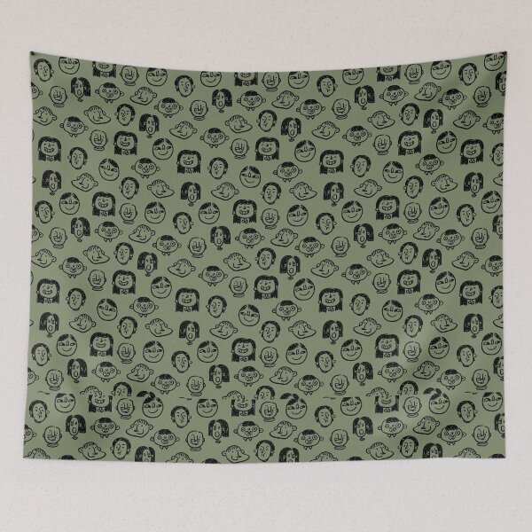 Item preview, Funny Cartoon Face Doodle Pattern Sage Green People designed and sold by Zaya_art.