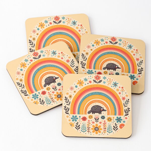 Artikelvorschau, Stachelschwein unter Regenbogenbogen – Skandinavische Volkskunst von heidiannemorris © entworfen und verkauft von FOLK ART FUSION by heidiannemorris.