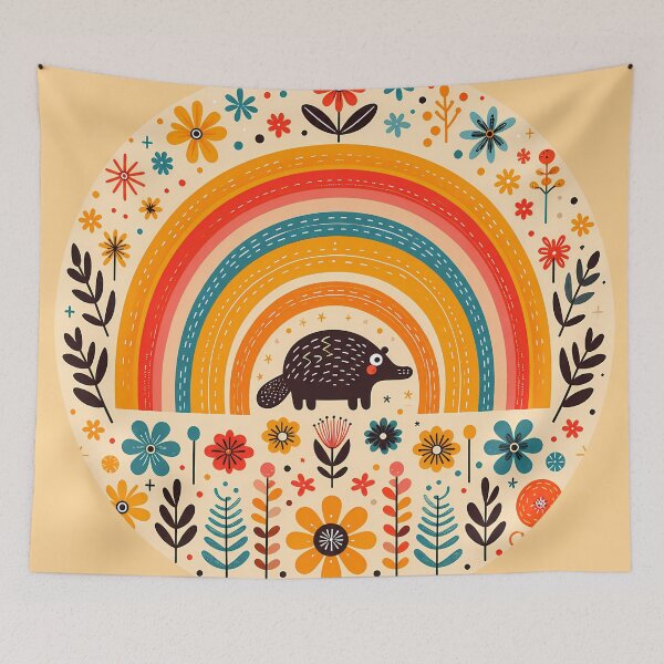 Artikelvorschau, Stachelschwein unter Regenbogenbogen – Skandinavische Volkskunst von heidiannemorris © entworfen und verkauft von FOLK ART FUSION by heidiannemorris.