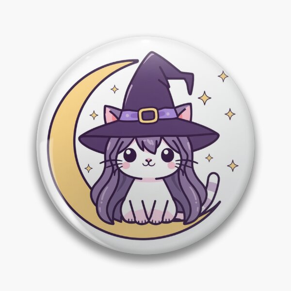 Item preview, Witch Cat on Crescent Moon | Cute Kawaii Halloween Kitten | Celestial Magic Art designed and sold by MurkCraft.