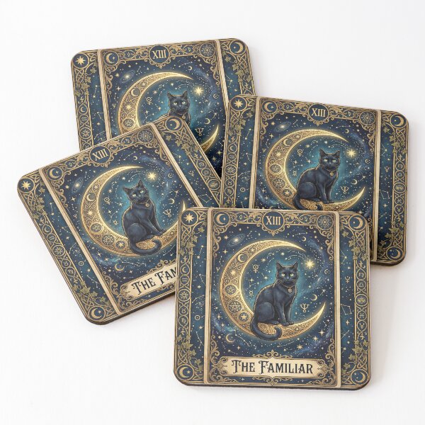 Item preview, The Familiar – Black Cat Tarot Card Illustration in Mystical Celestial Style designed and sold by DmaarGroup.