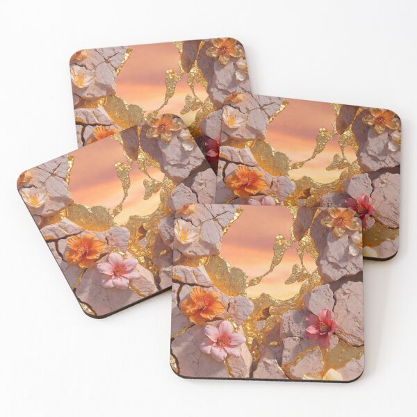 Item preview, Kintsugi Floral on Cracked Marble Sunset Art designed and sold by IntelliMindDesigns.