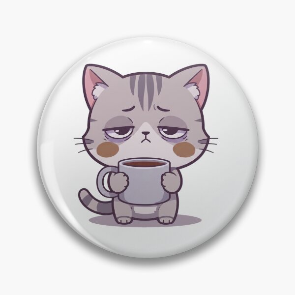 Item preview, Monday Mood Cat | Tired Chibi Kitten with Coffee | Kawaii Relatable Art designed and sold by MurkCraft.