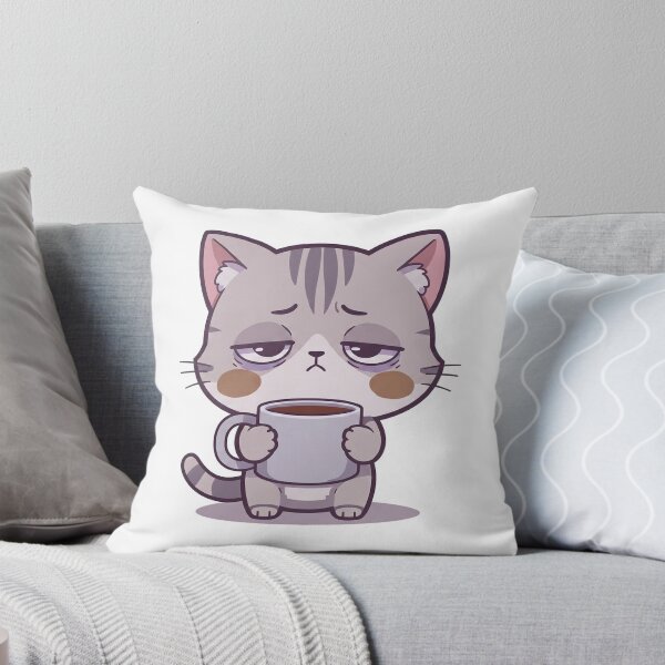 Item preview, Monday Mood Cat | Tired Chibi Kitten with Coffee | Kawaii Relatable Art designed and sold by MurkCraft.