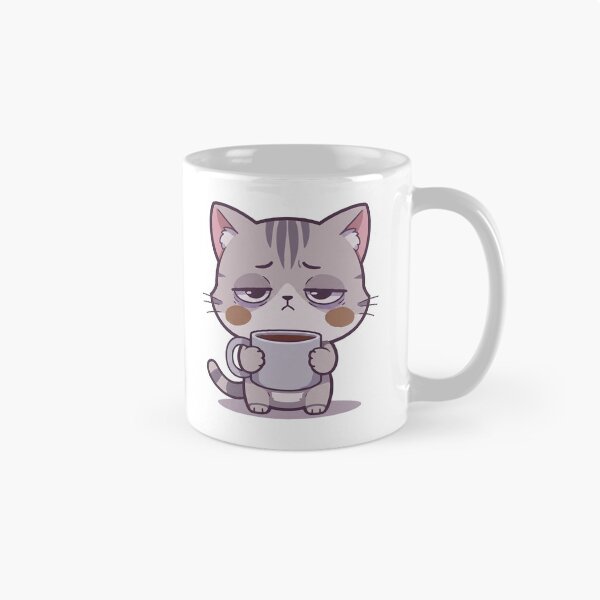 Item preview, Monday Mood Cat | Tired Chibi Kitten with Coffee | Kawaii Relatable Art designed and sold by MurkCraft.
