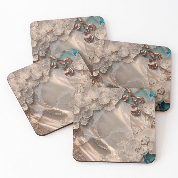 Item preview, Abstract Teal Beige Fluid Marble Stone Art designed and sold by IntelliMindDesigns.