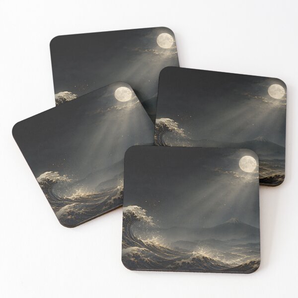 Item preview, Japanese Wave - Moonlit Ukiyo-e Ocean Waves and Mount Fuji designed and sold by Yuzanart-japan.