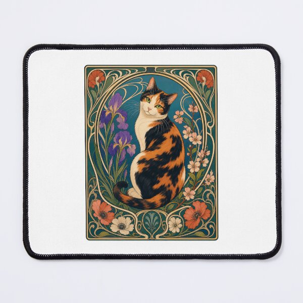 Item preview, Calico Cat Art Nouveau Floral designed and sold by AntiqueImages.