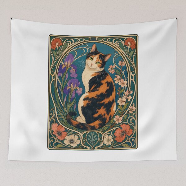 Item preview, Calico Cat Art Nouveau Floral designed and sold by AntiqueImages.