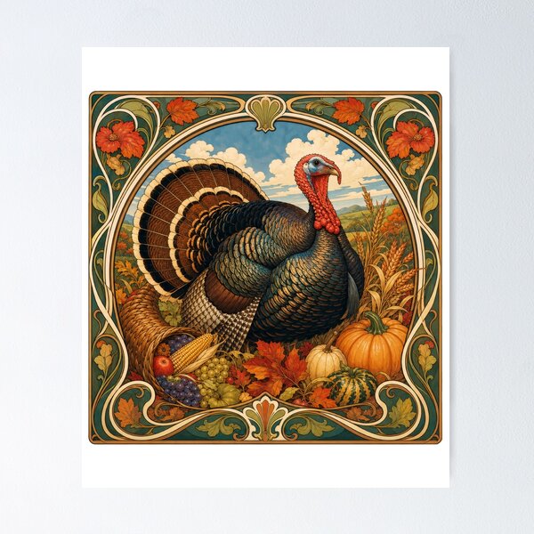 Item preview, Art Nouveau Thanksgiving Turkey Harvest designed and sold by AntiqueImages.