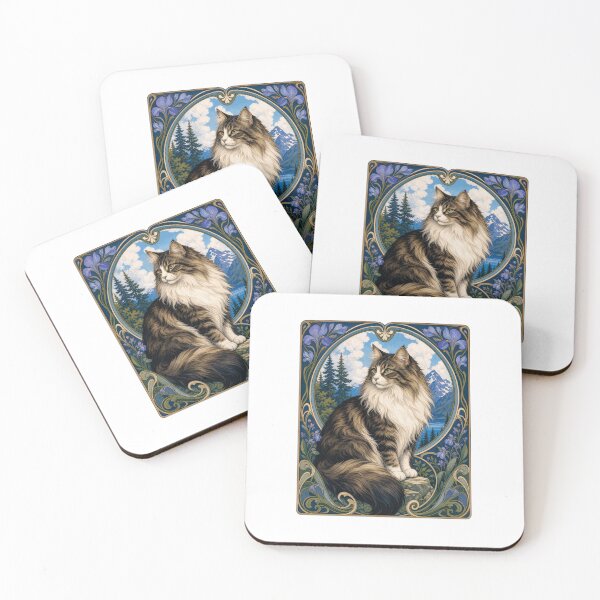 Item preview, Majestic Long Haired Cat Art Nouveau Mountain designed and sold by AntiqueImages.