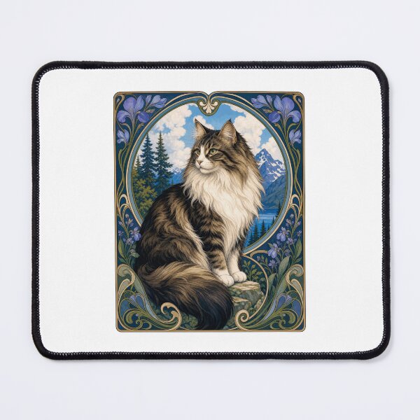 Item preview, Majestic Long Haired Cat Art Nouveau Mountain designed and sold by AntiqueImages.