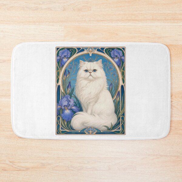 Item preview, White Persian Cat Art Nouveau Irises designed and sold by AntiqueImages.