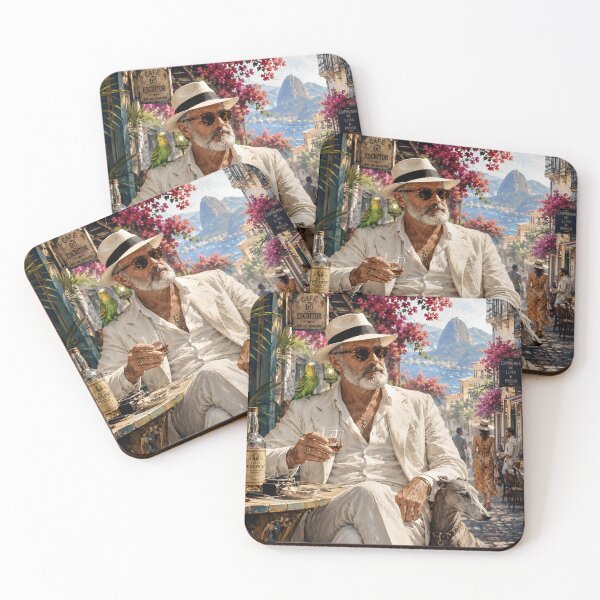 Item preview, Hemingway in Rio | Surreal Tropical Café with Greyhound & Parakeetn designed and sold by Vibranta Studio.
