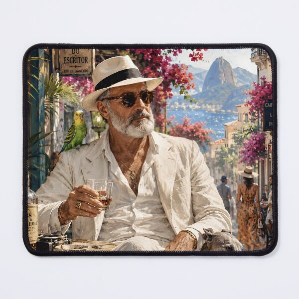 Item preview, Hemingway in Rio | Surreal Tropical Café with Greyhound & Parakeetn designed and sold by Vibranta Studio.