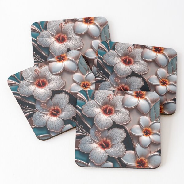 Item preview, 3D Embossed White Teal Floral Art designed and sold by IntelliMindDesigns.